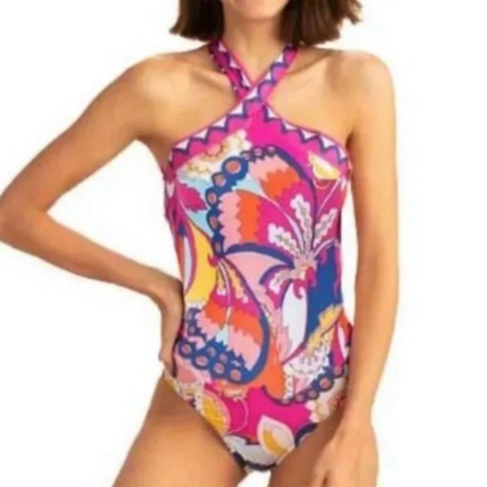 Trina Turk Pink and Blue Patterned One Piece Swimsuit